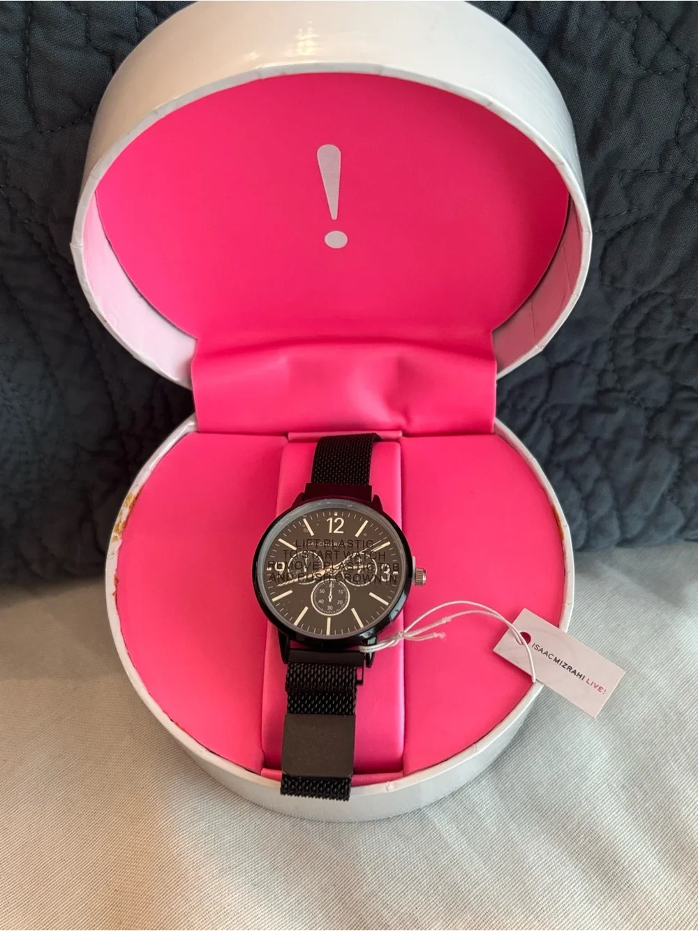 Isaac Mizrahi Live Black Mesh Strap Watch NWT Gift Box